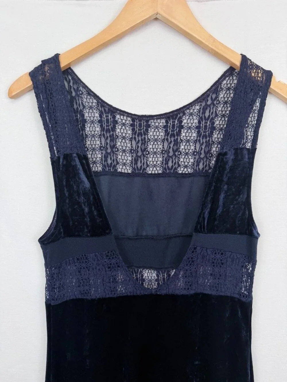 Free People Keep In Line Velvet Lace Column Maxi Dress Midnight Blue Small S
